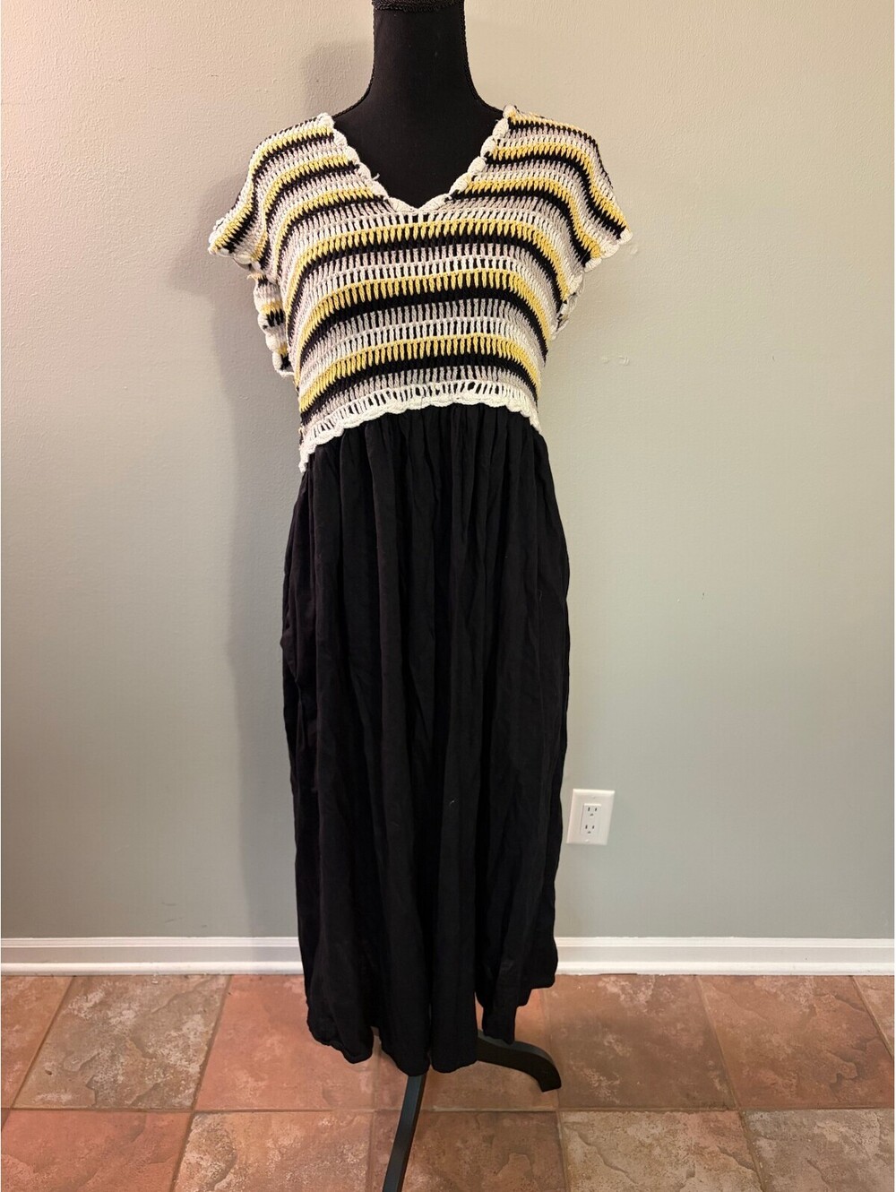 United Colors of Benetton Crochet Knit Top with Black Maxi Skirt Dress
